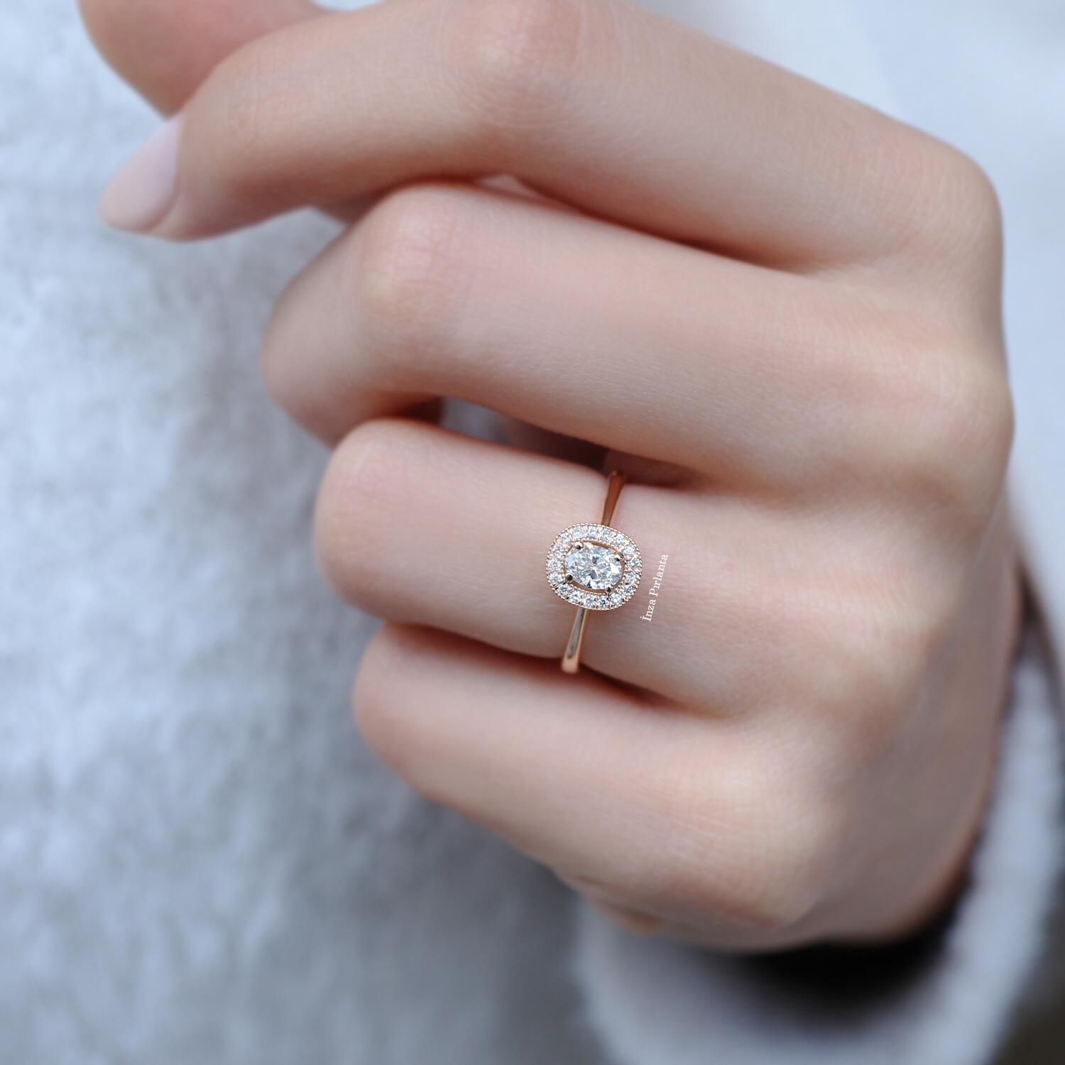 0.40 Karat Vintage Oval Tasarım Pırlanta Yüzük - İnza Pırlanta