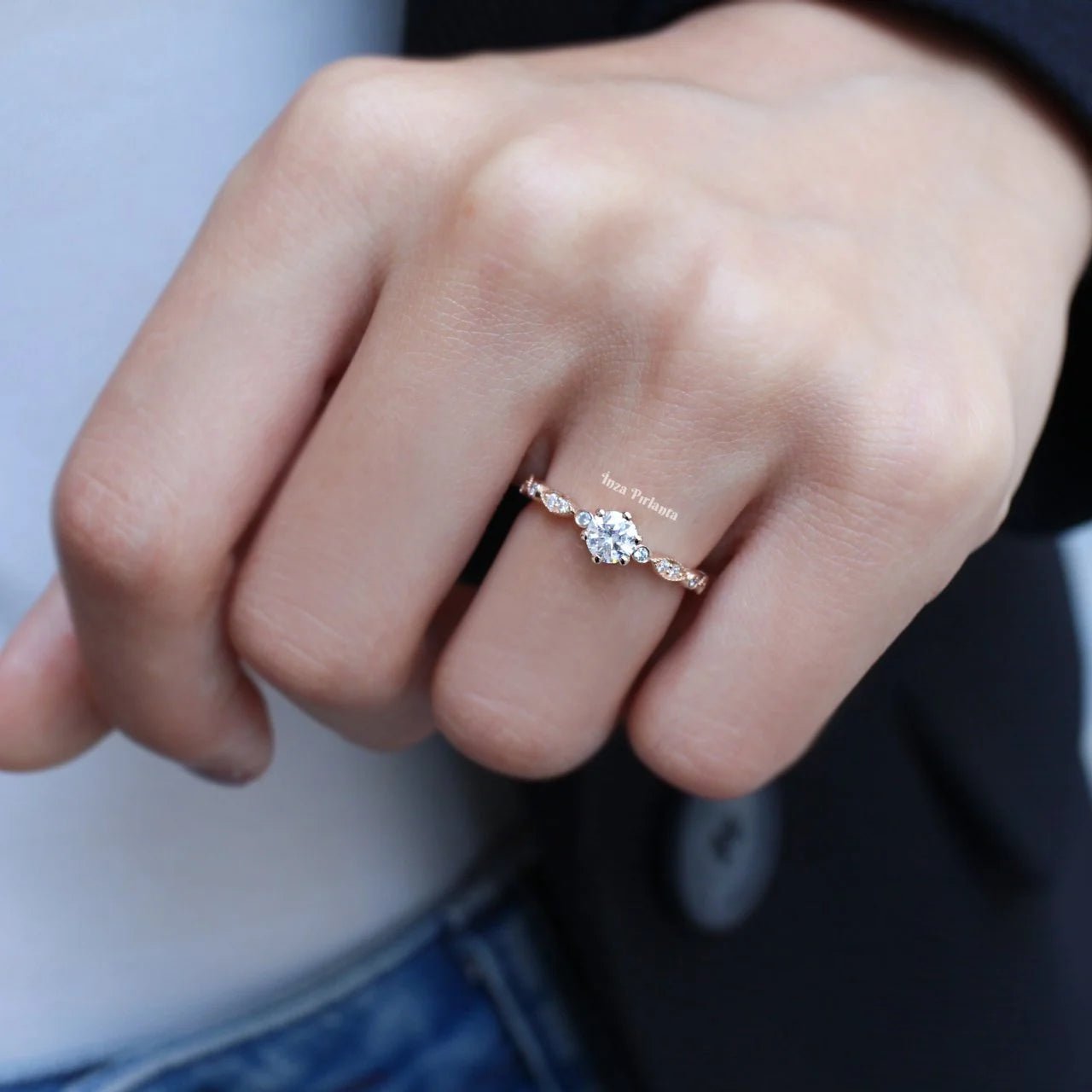 0.72 Karat Vintage Tasarım Pırlanta Tektaş Yüzük - İnza Pırlanta