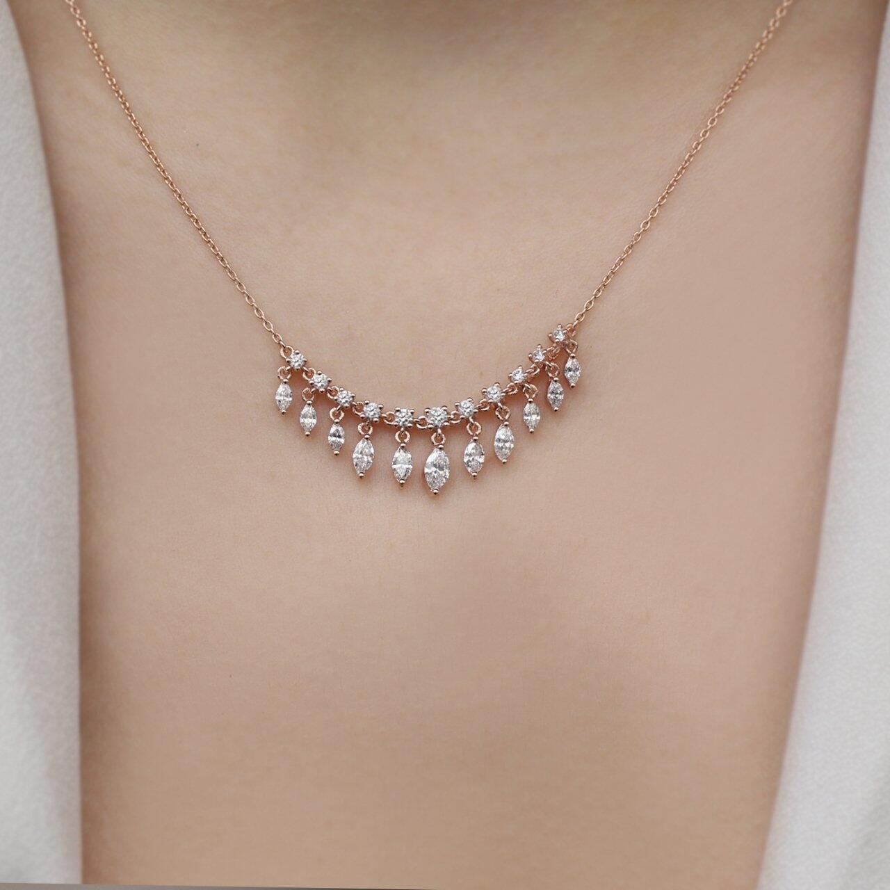 1.25 Karat Özel Tasarım Markiz Pırlanta Kolye - İnza Pırlanta