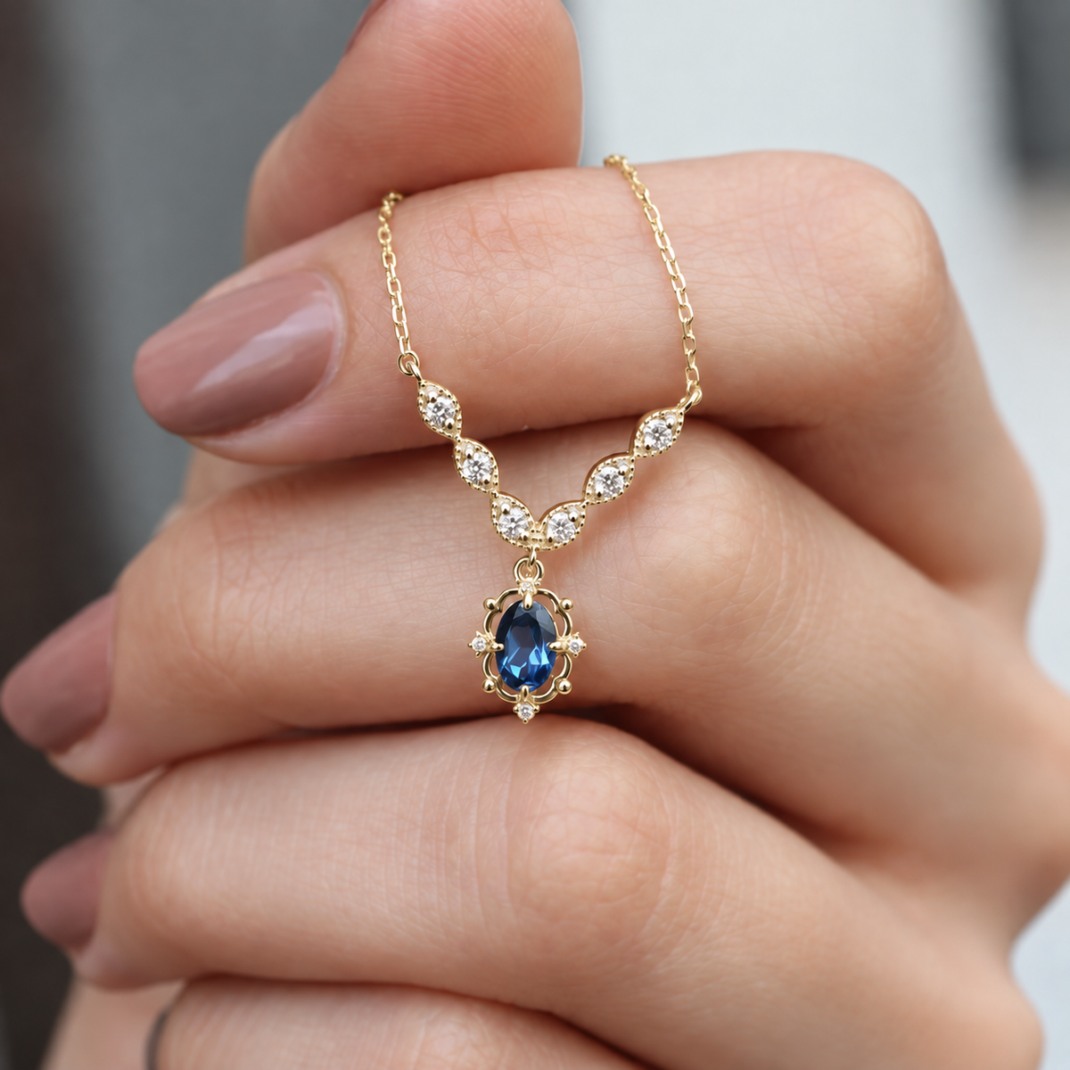 Vintage Aria London Blue & Pırlanta Kolye
