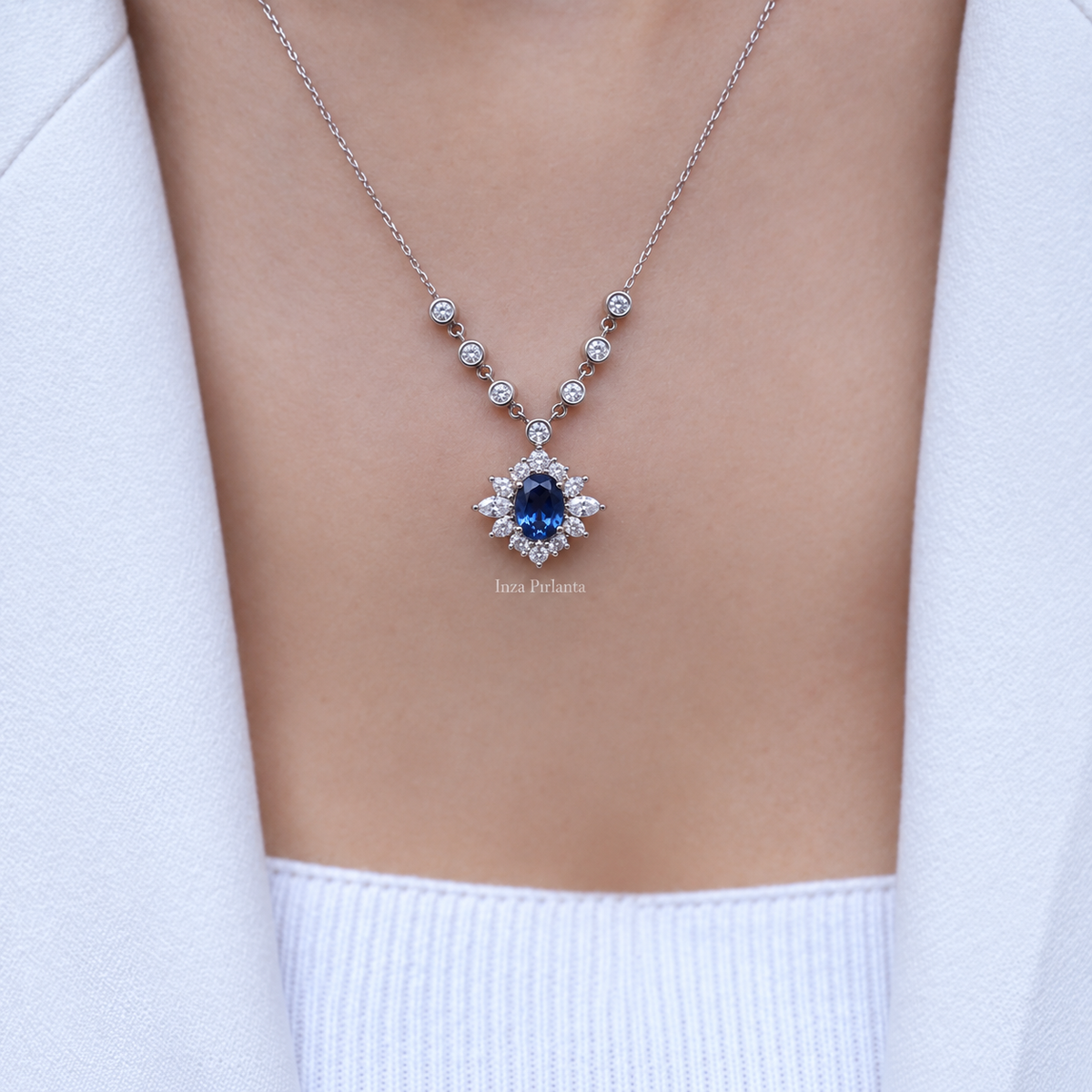 Vintage Artemis London Blue & Pırlanta Kolye