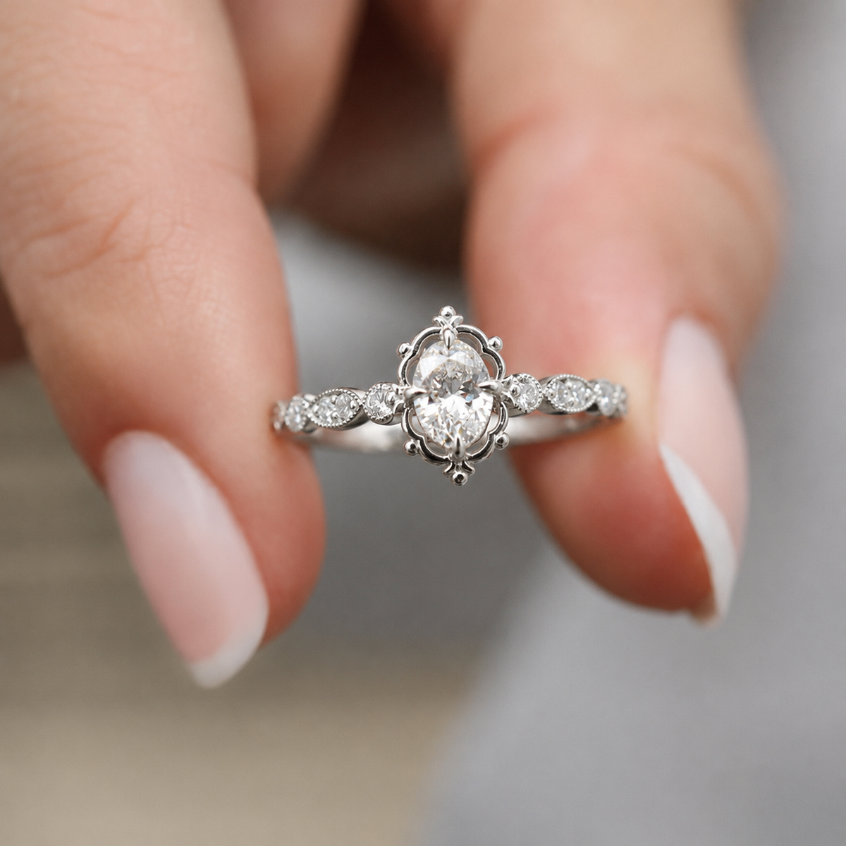 0.45 Karat H SI Vintage Aria Design Diamantring