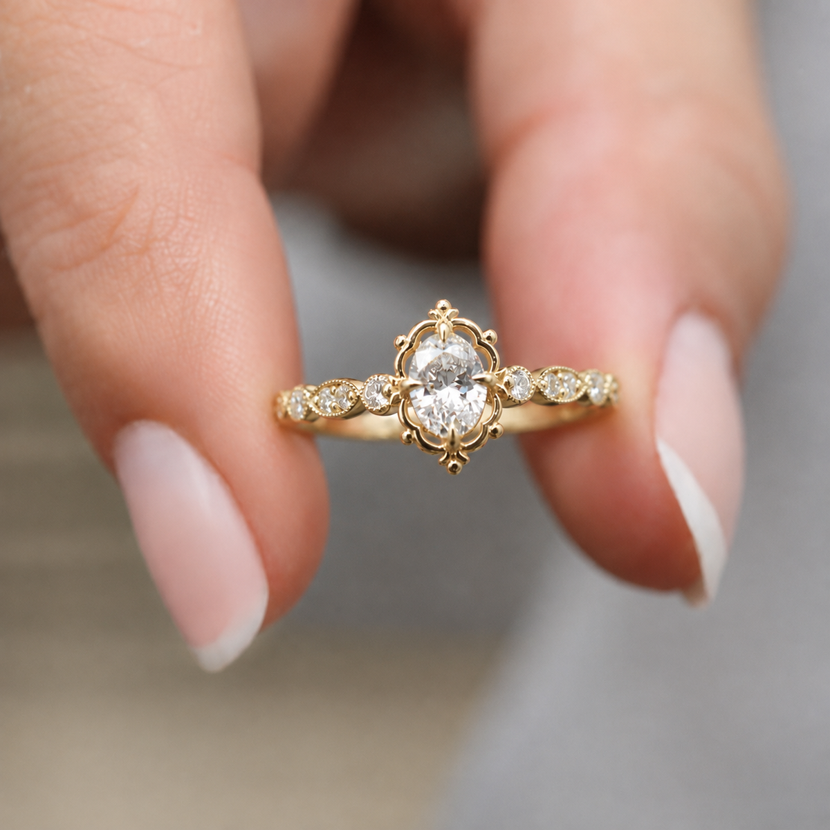 0.45 Karat H SI Vintage Aria Design Diamantring