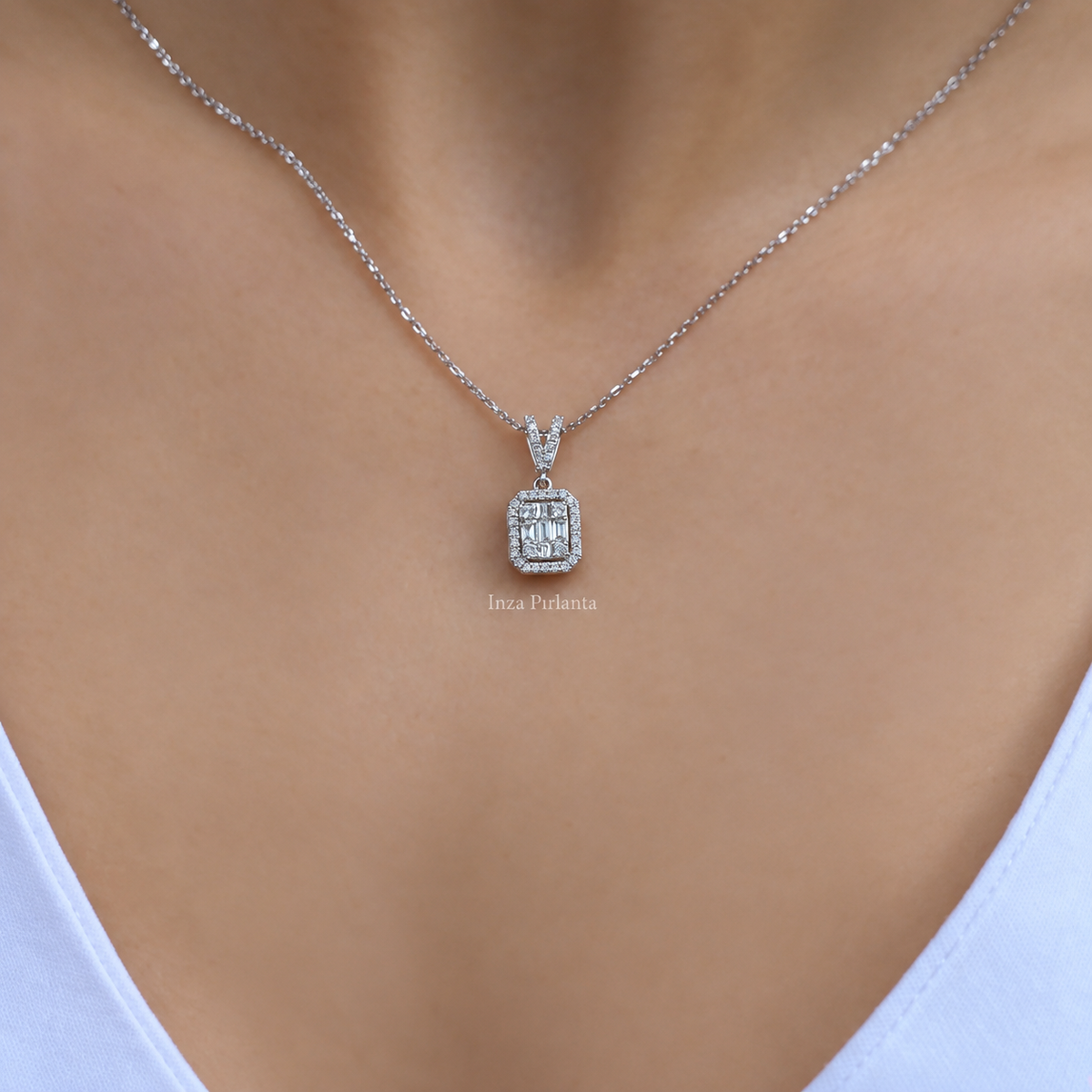 0.25 Carat Custom Design Diamond Baguette Necklace