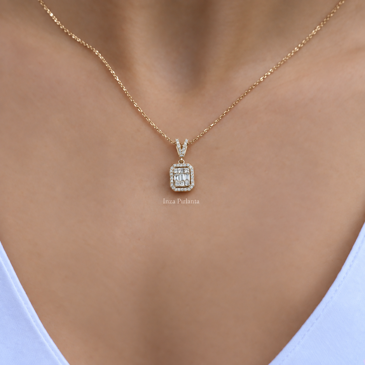 0.25 Carat Custom Design Diamond Baguette Necklace