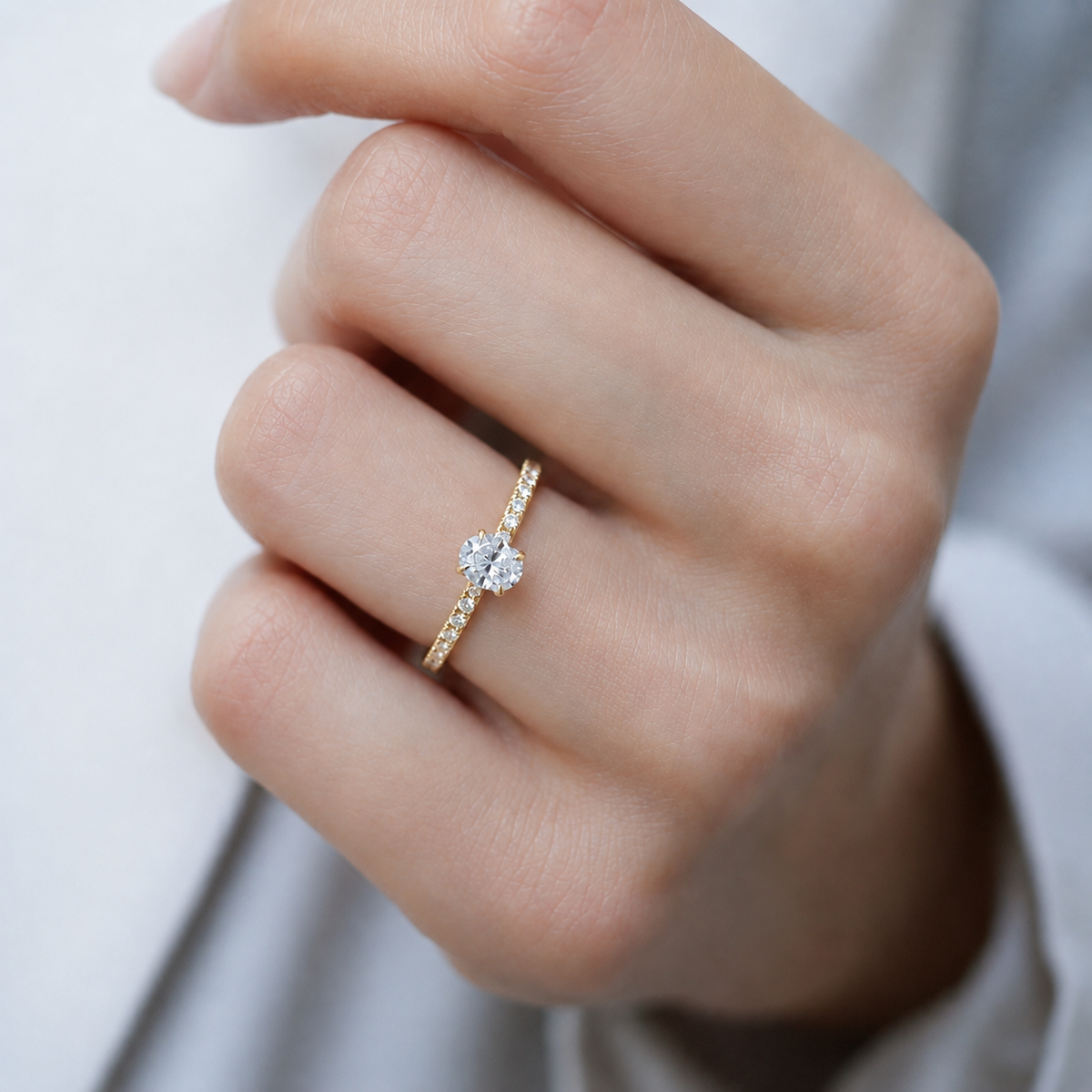 0.70 Carat Oval Diamond Solitaire Ring with Side Stones