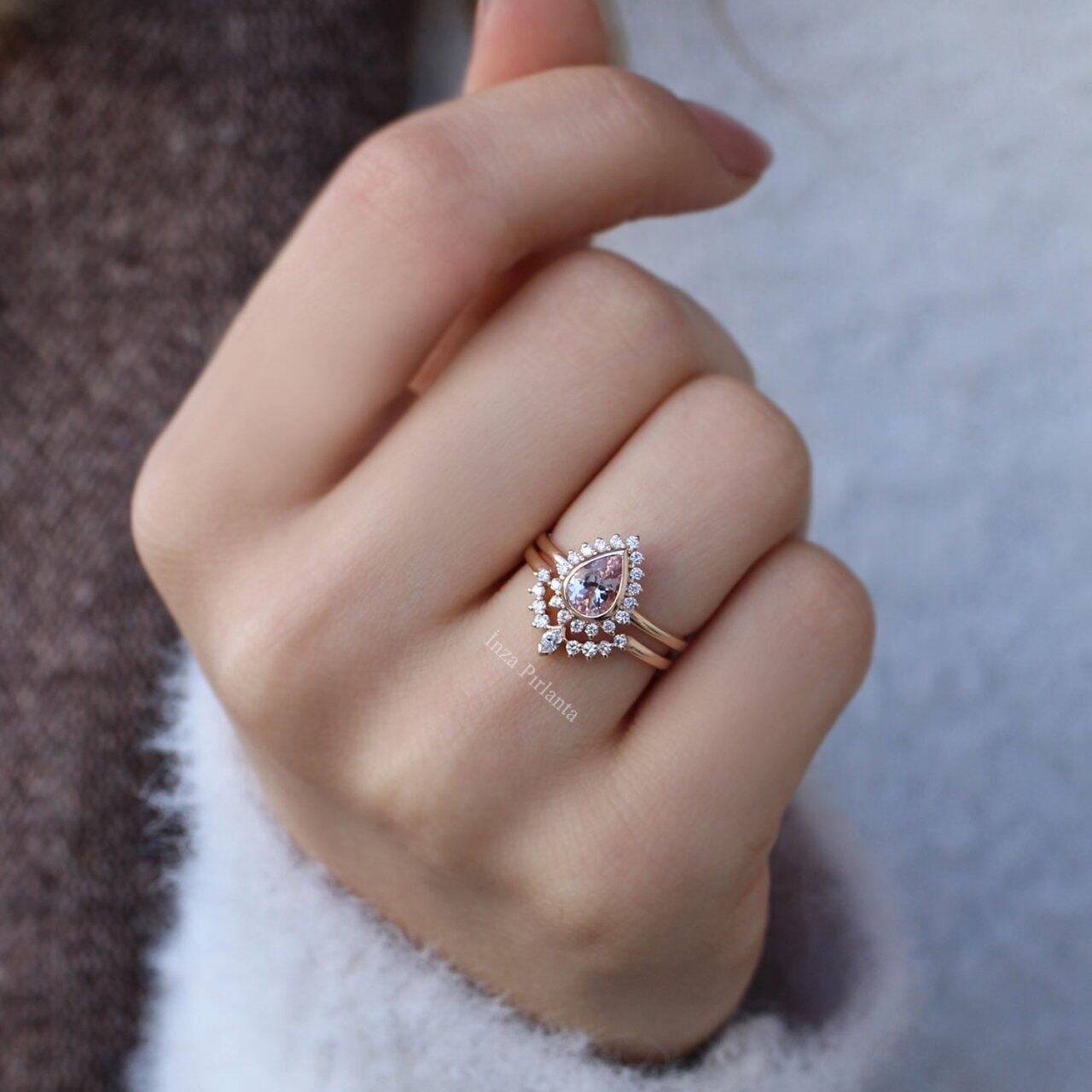 Damla Morganite & Pırlanta İkili Yüzük - İnza Pırlanta