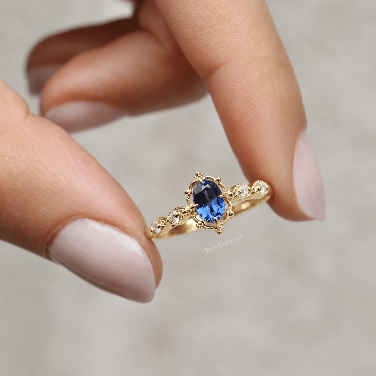 Vintage Aria Blue Topaz & Pırlanta Yüzük - İnza Pırlanta