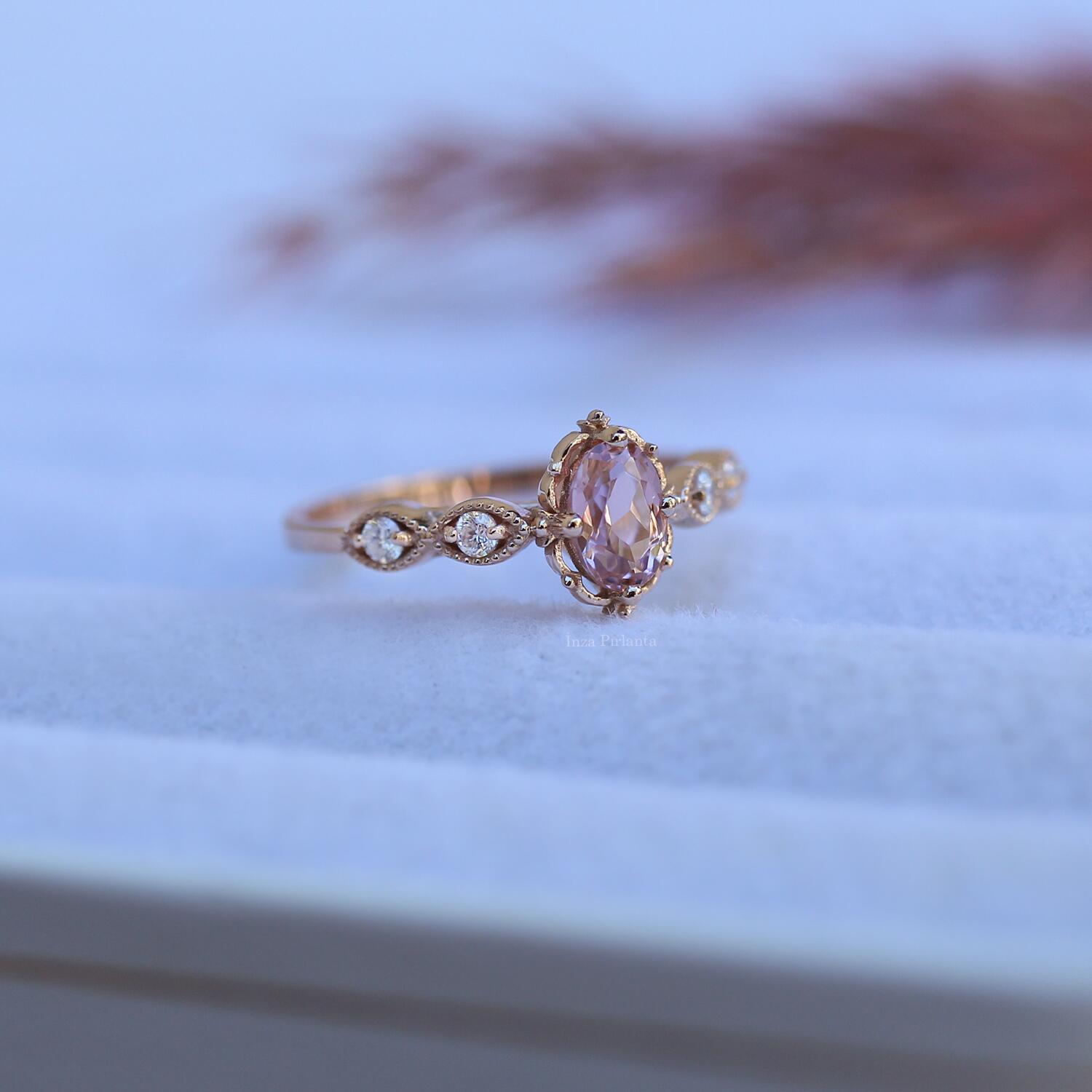 Vintage Aria Morganite & Pırlanta Tektaş Yüzük - İnza Pırlanta