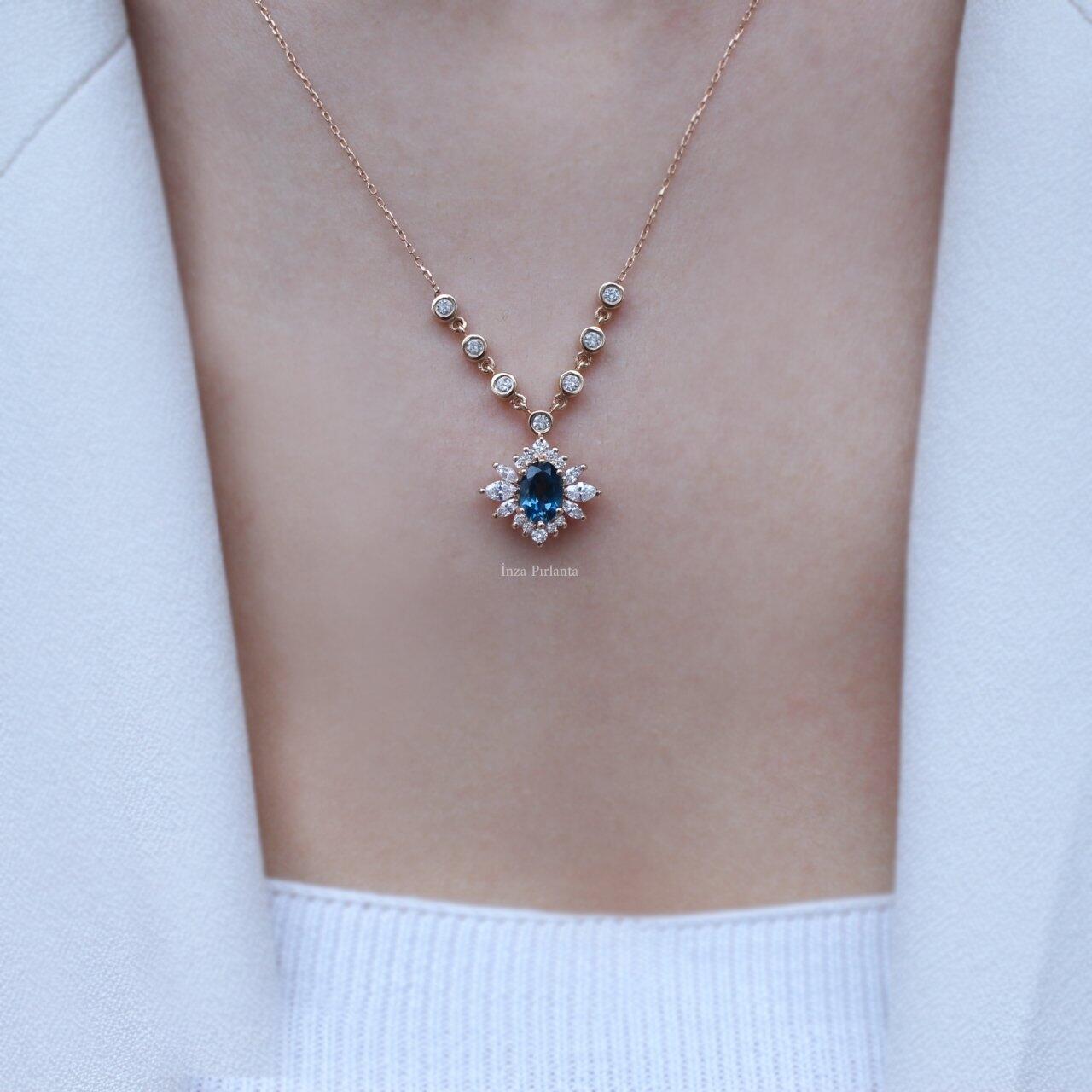 Vintage Artemis London Blue & Pırlanta Kolye - İnza Pırlanta