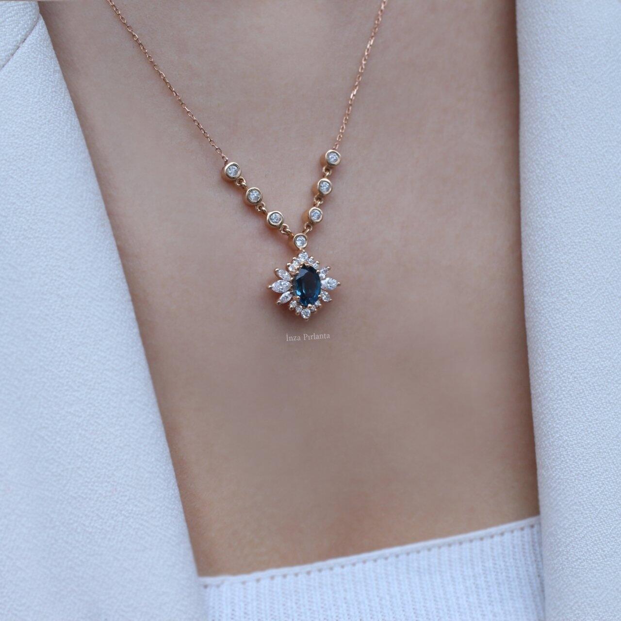 Vintage Artemis London Blue & Pırlanta Kolye - İnza Pırlanta