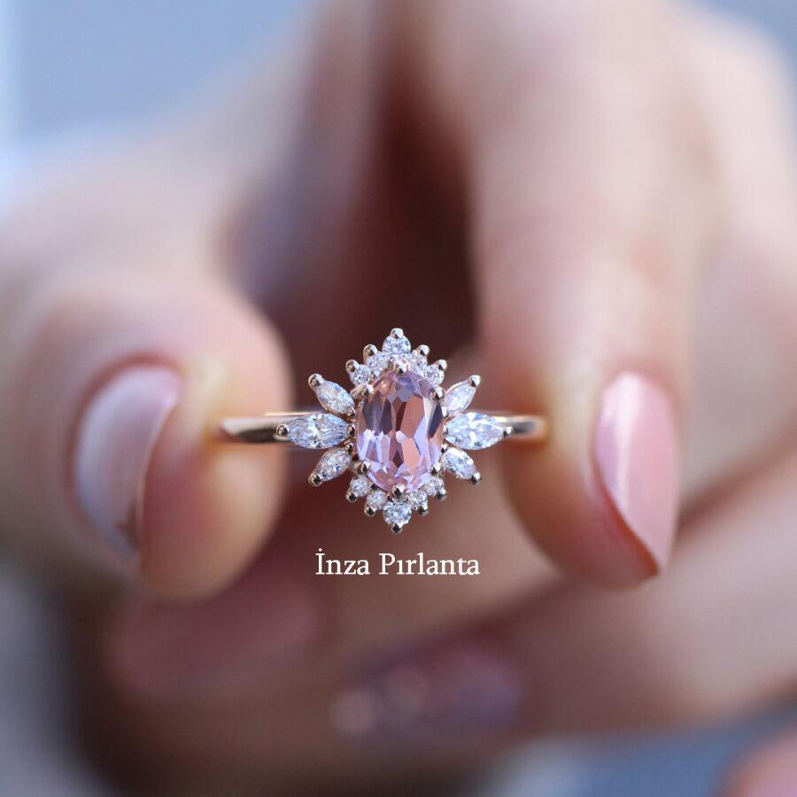 Vintage Artemis Morganite & Pırlanta Yüzük - İnza Pırlanta