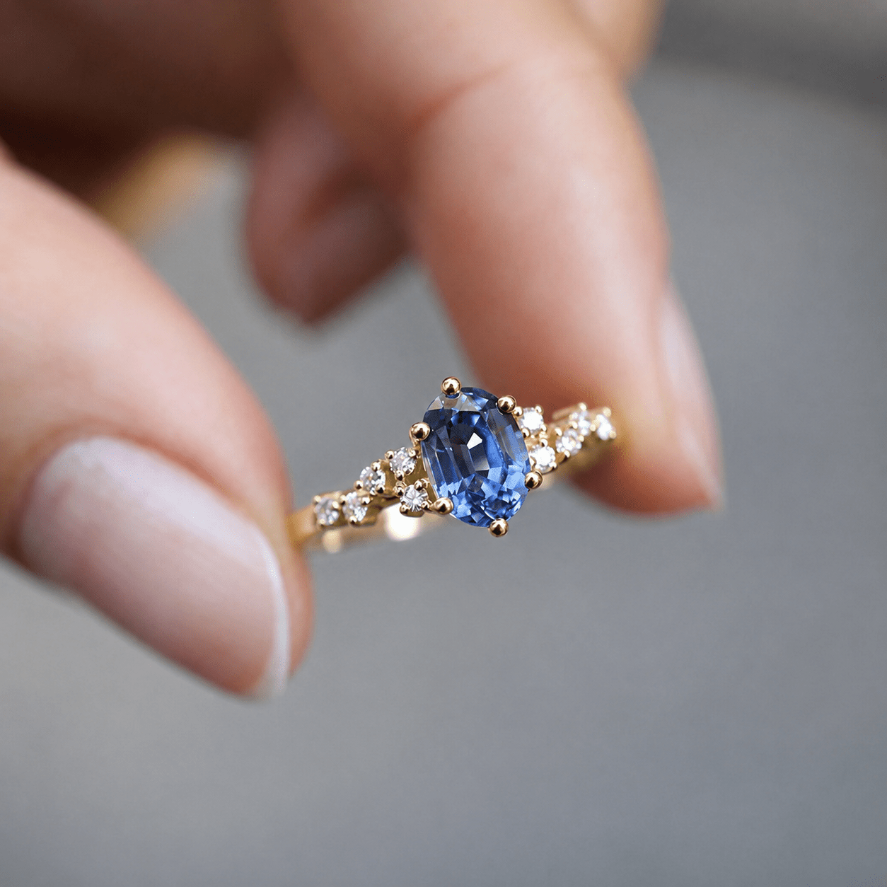Vintage Asimetri Pırlanta & Blue Topaz Yüzük - İnza Pırlanta