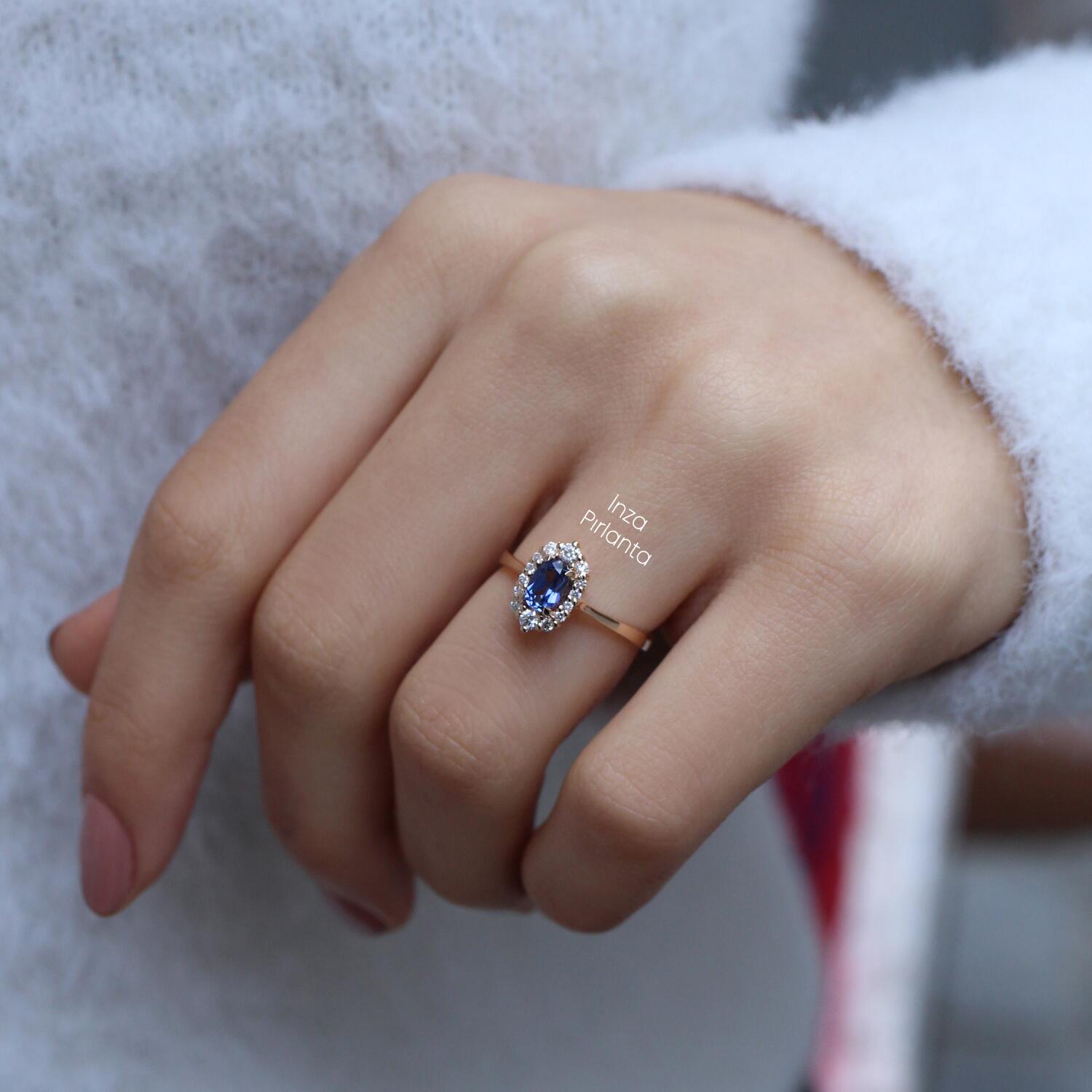 Vintage Blue Topaz & Pırlanta Yüzük - İnza Pırlanta