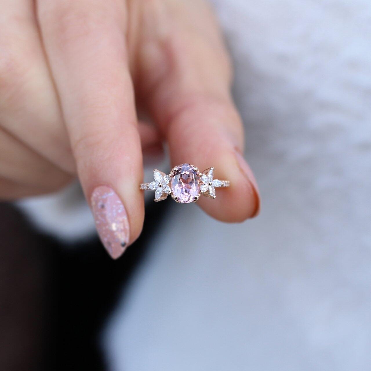 Vintage Daisy Morganite & Pırlanta Yüzük - İnza Pırlanta
