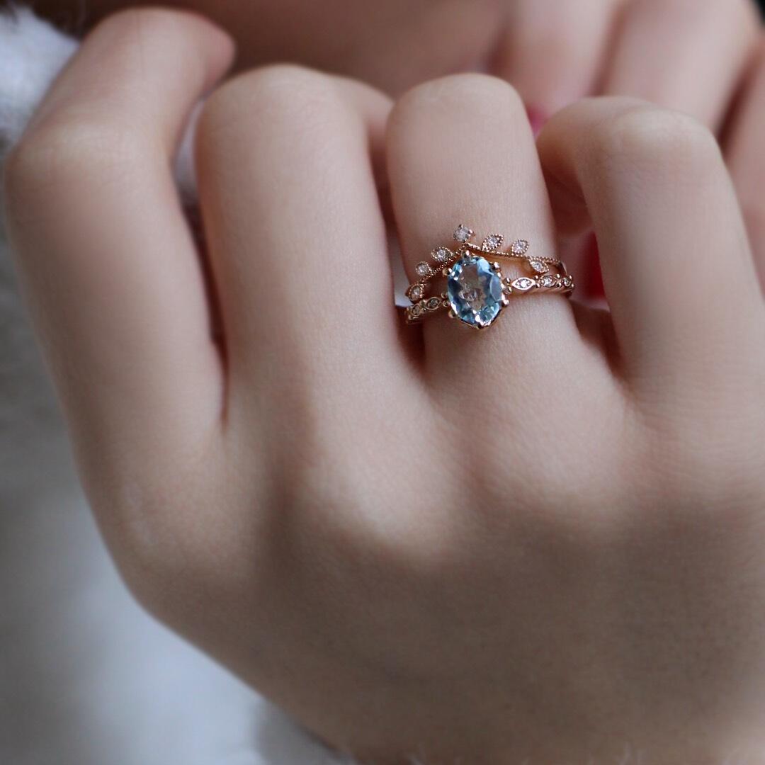Vintage Dal & Aquamarine Pırlanta Yüzük - İnza Pırlanta