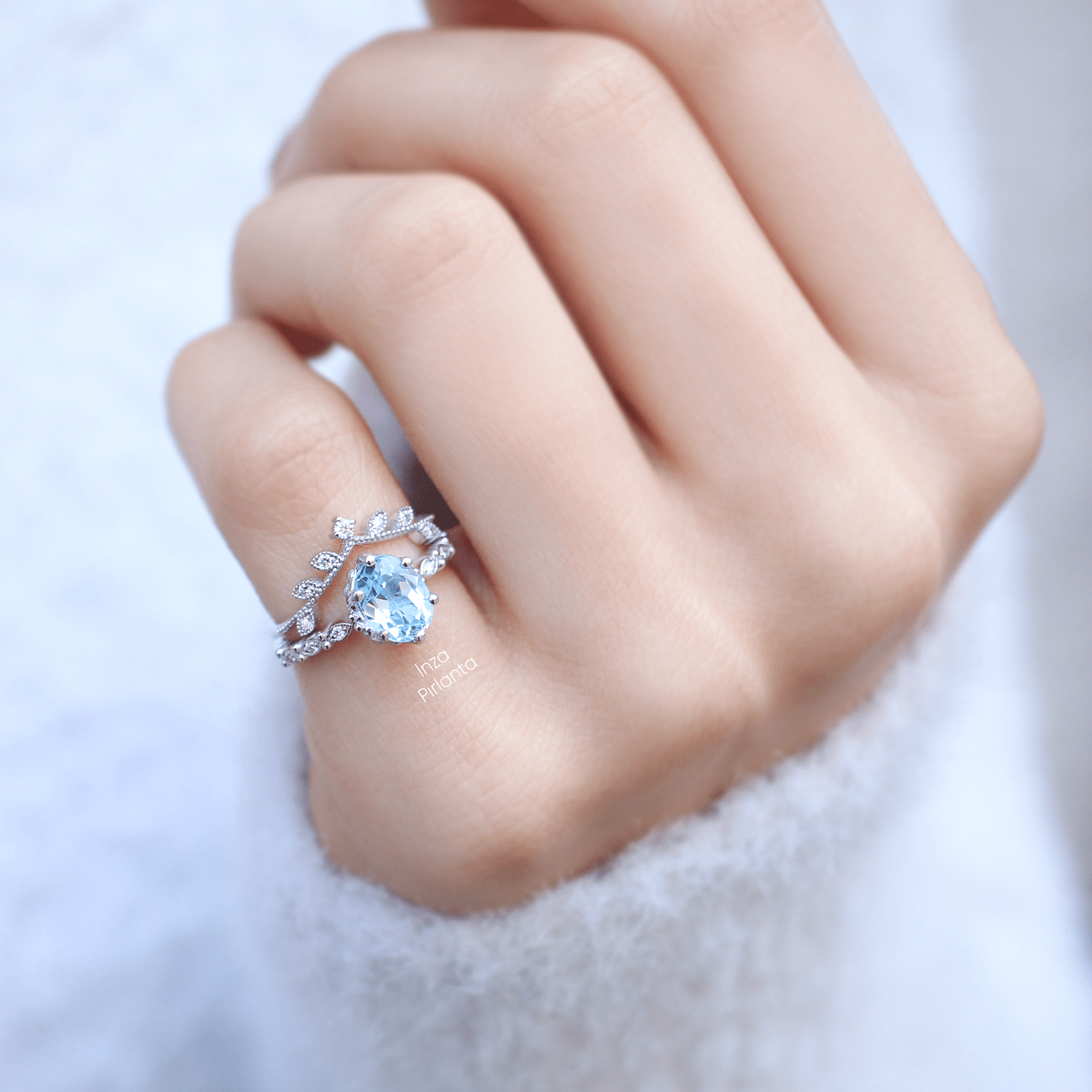 Vintage Dal & Aquamarine Pırlanta Yüzük - İnza Pırlanta