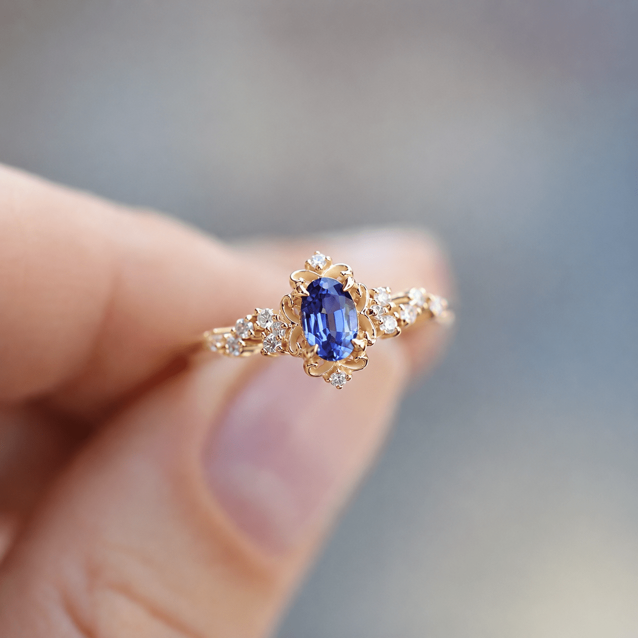 Vintage Emma Asimetri Blue Topaz & Pırlanta Yüzük - İnza Pırlanta