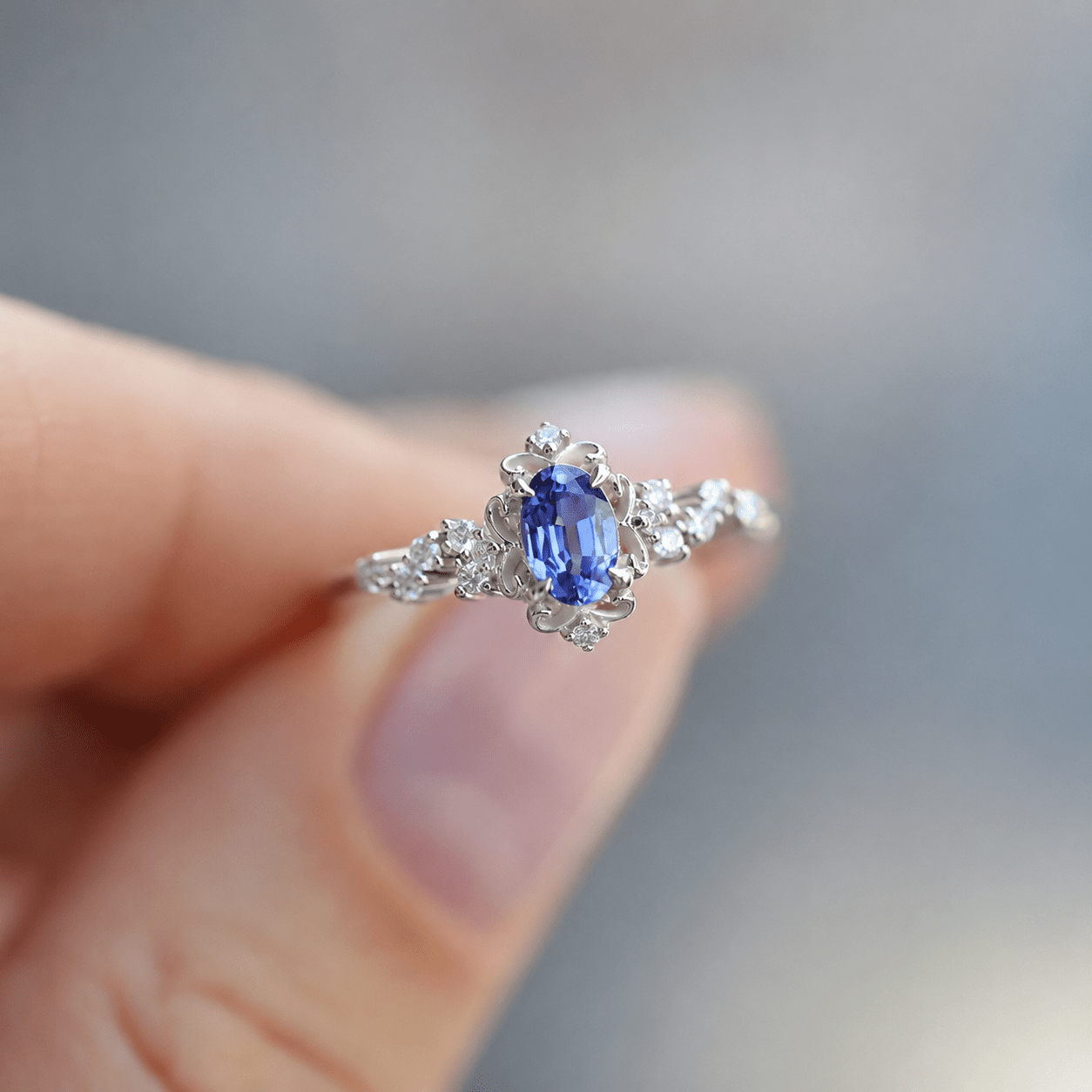 Vintage Emma Asimetri Blue Topaz & Pırlanta Yüzük - İnza Pırlanta
