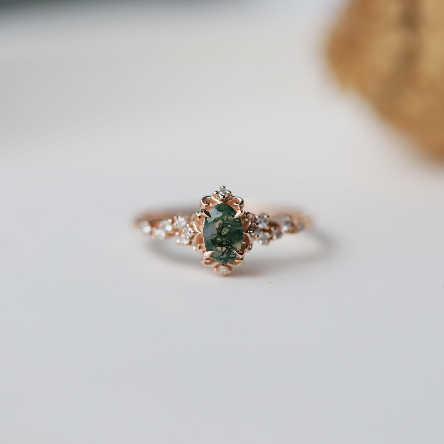 Vintage Emma Moss Agate & Asimetri Pırlanta Yüzük - İnza Pırlanta