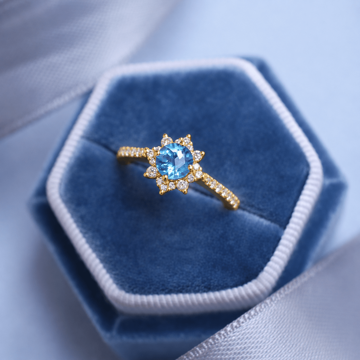 Vintage Kar Tanesi Blue Topaz & Pırlanta Yüzük - İnza Pırlanta