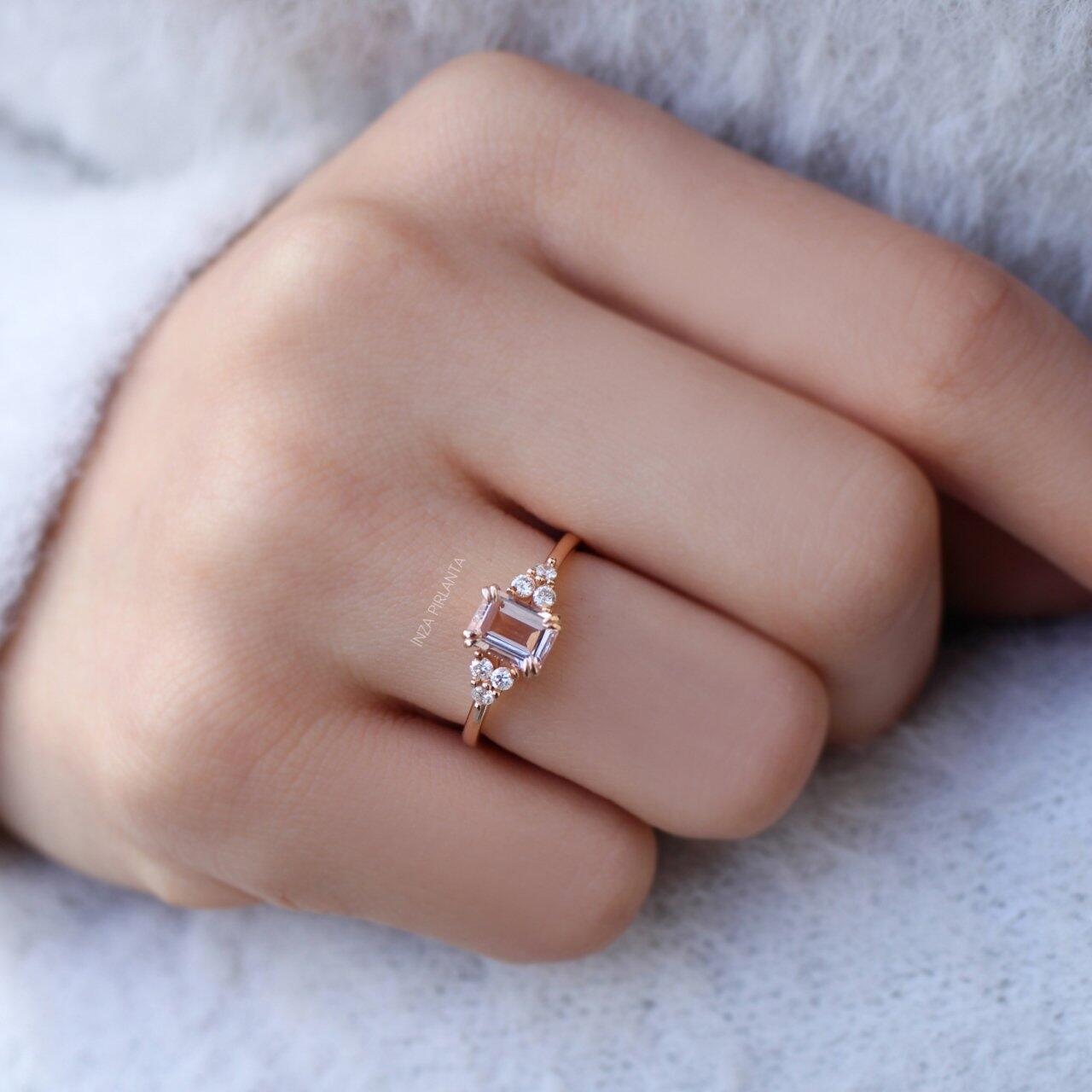 Vintage Lily Morganite & Pırlanta Yüzük - İnza Pırlanta