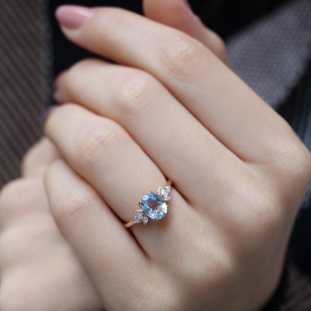 Vintage Lotus Aquamarine & Pırlanta Yüzük - İnza Pırlanta