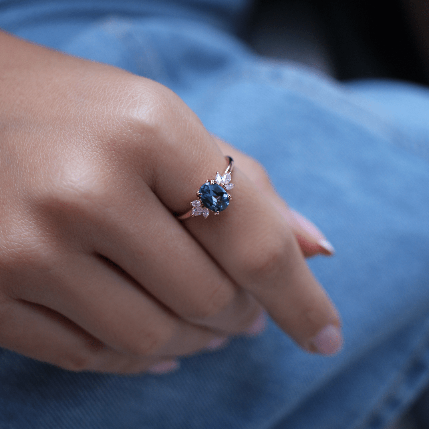 Vintage Lotus Blue Topaz & Pırlanta Yüzük - İnza Pırlanta