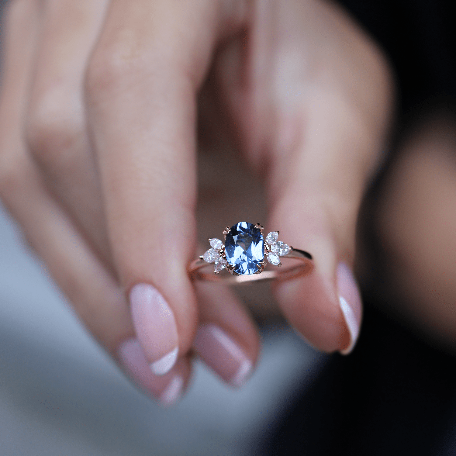 Vintage Lotus Blue Topaz & Pırlanta Yüzük - İnza Pırlanta