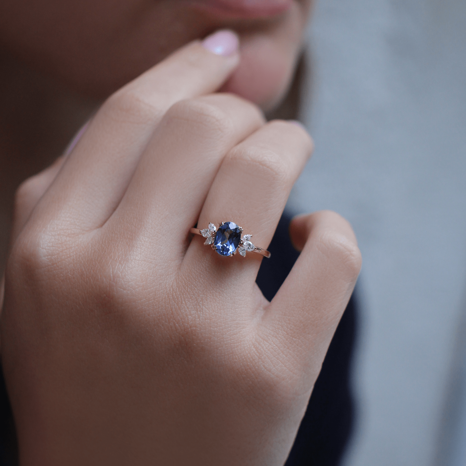 Vintage Lotus Blue Topaz & Pırlanta Yüzük - İnza Pırlanta