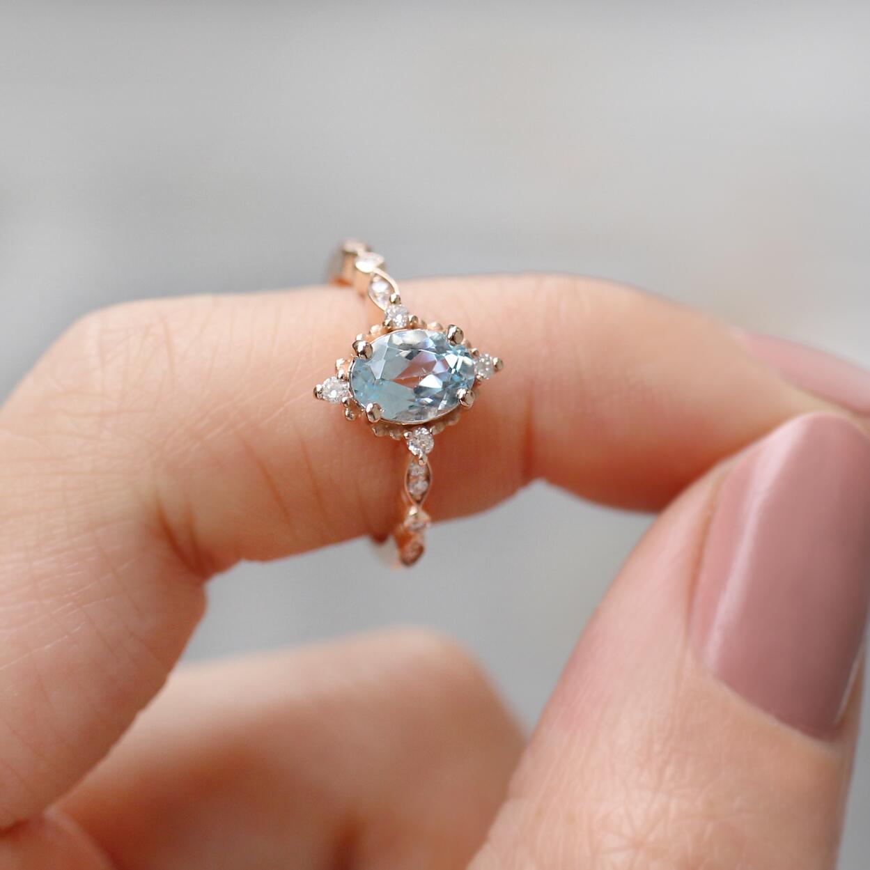 Vintage Mini Selius Blue Topaz & Pırlanta Yüzük - İnza Pırlanta