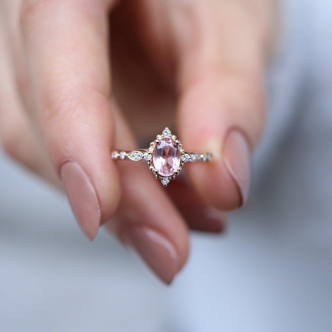 Vintage Mini Selius Morganite & Pırlanta Yüzük - İnza Pırlanta