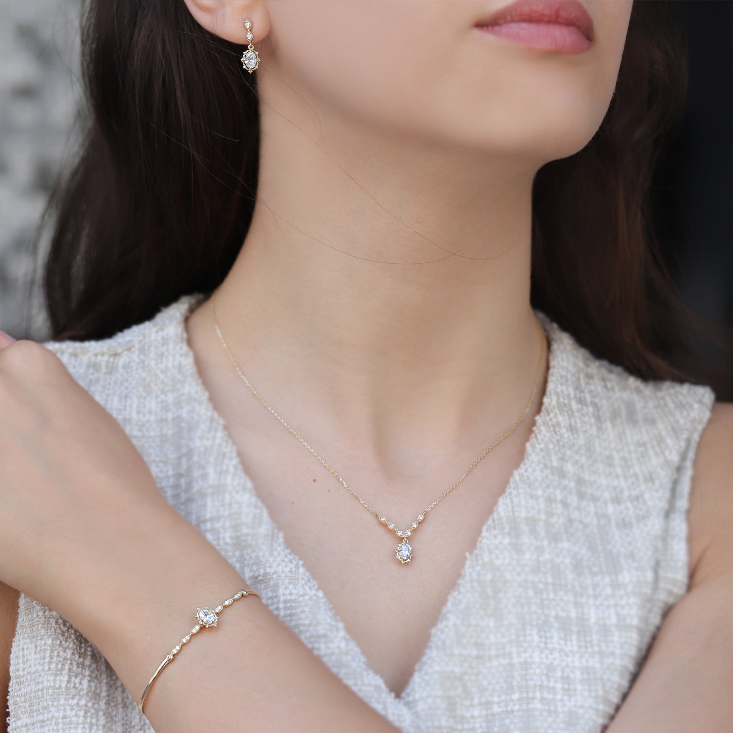 Vintage Özel Tasarım Aria Pırlanta & Beyaz Topaz Set - İnza Pırlanta