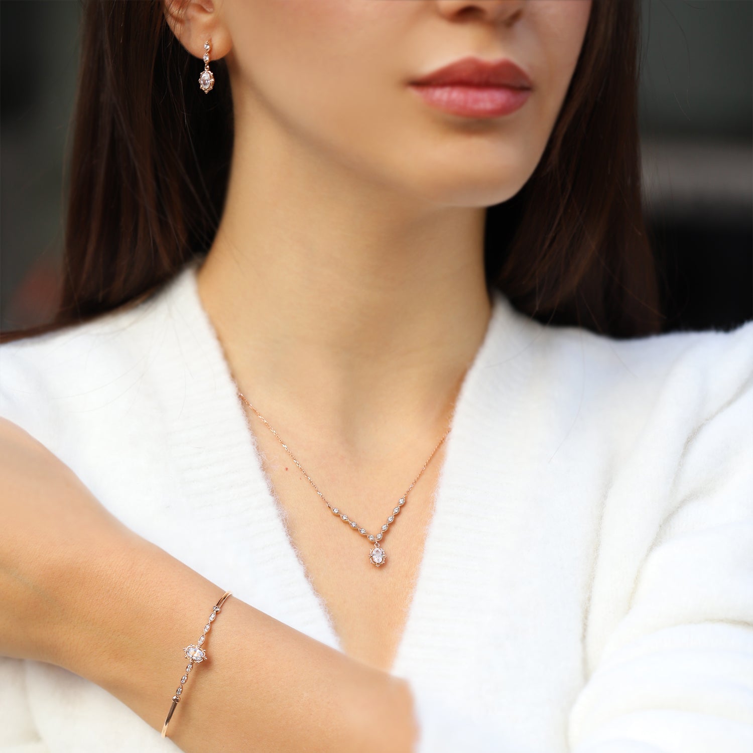 Vintage Özel Tasarım Aria Pırlanta & Beyaz Topaz Set - İnza Pırlanta