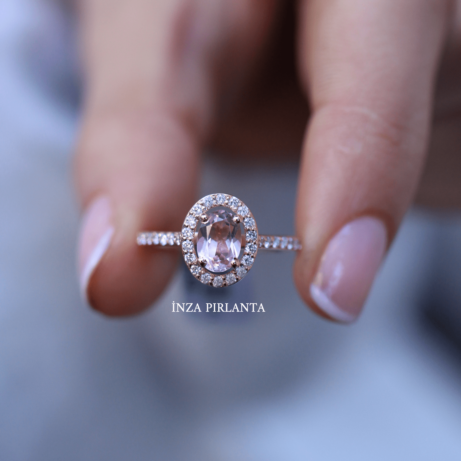 Vintage Oval Morganite & Pırlanta Yüzük - İnza Pırlanta