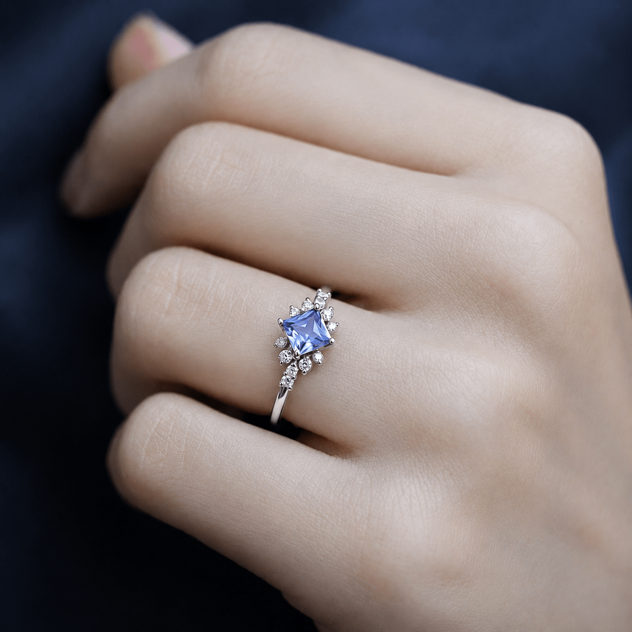 Vintage Prenses Blue Topaz & Pırlanta Yüzük - İnza Pırlanta