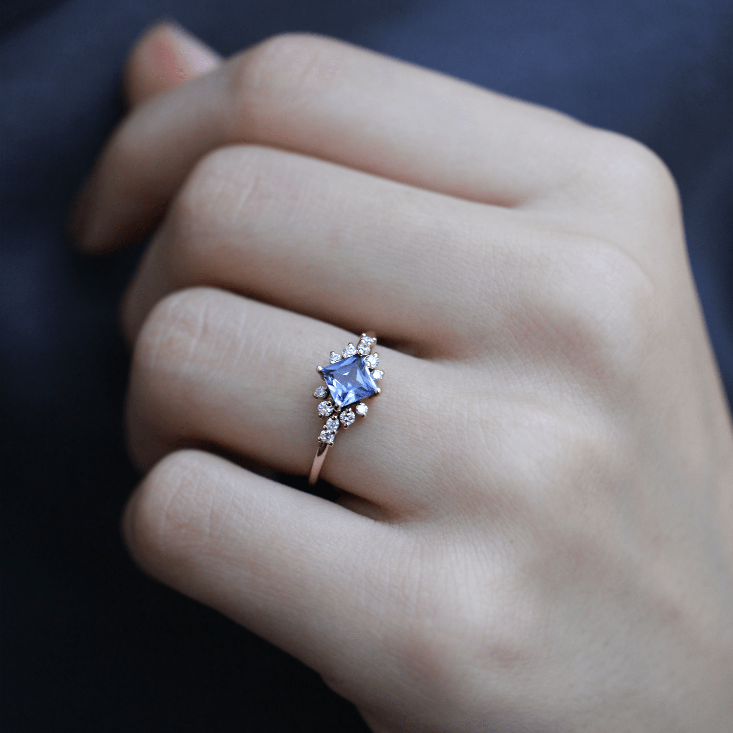 Vintage Prenses Blue Topaz & Pırlanta Yüzük - İnza Pırlanta