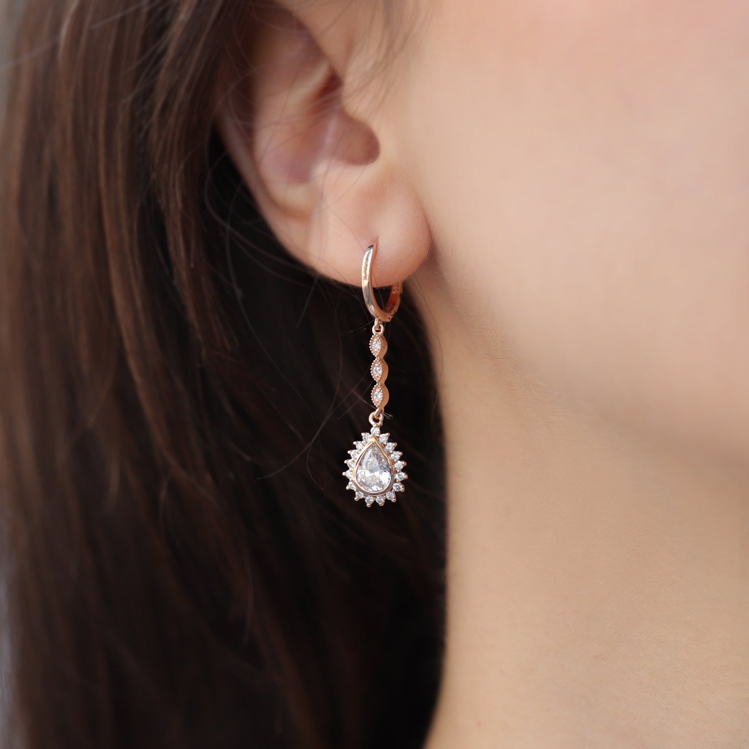 Vintage Tasarım Damla Beyaz Topaz & Pırlanta Set - İnza Pırlanta