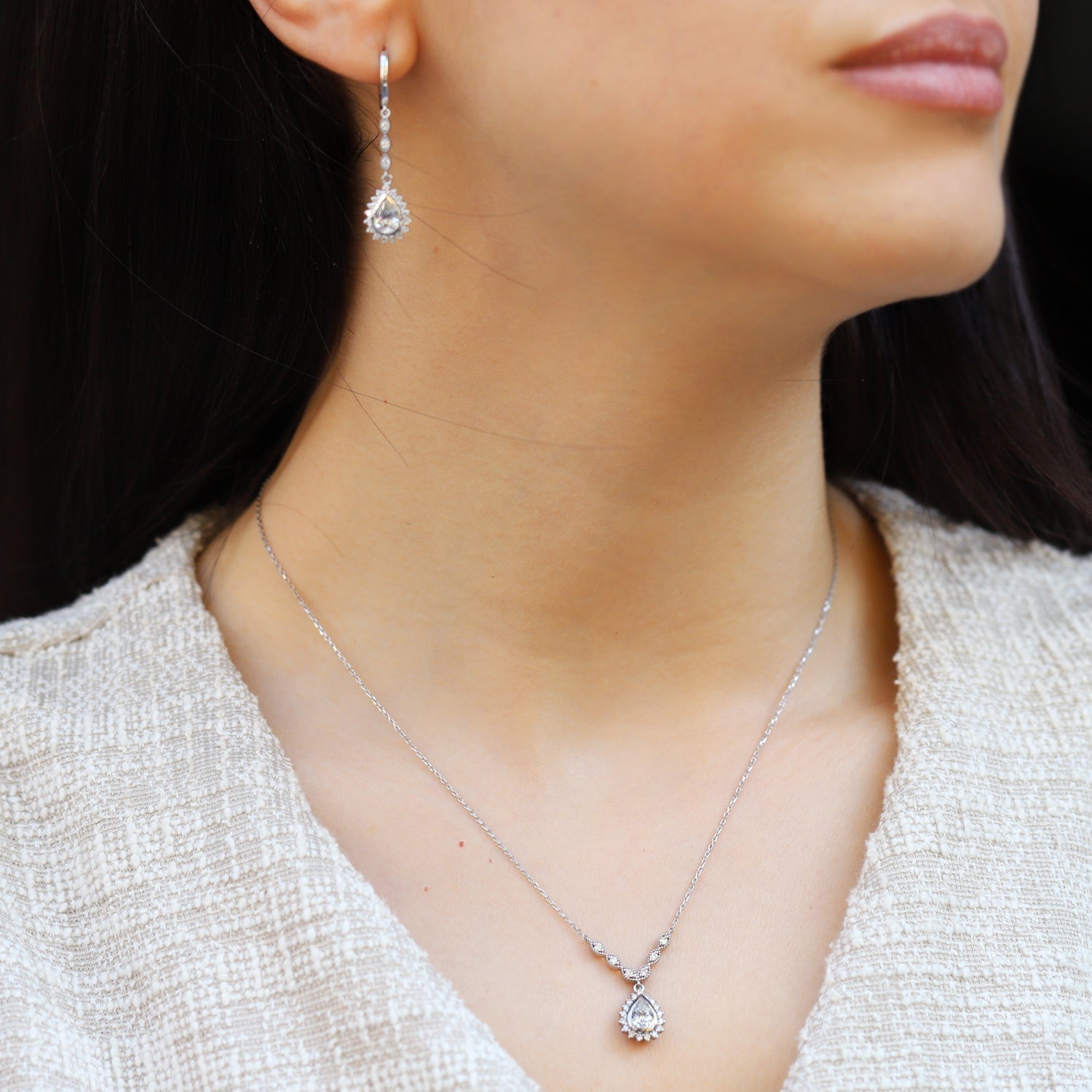 Vintage Tasarım Damla Beyaz Topaz & Pırlanta Set - İnza Pırlanta