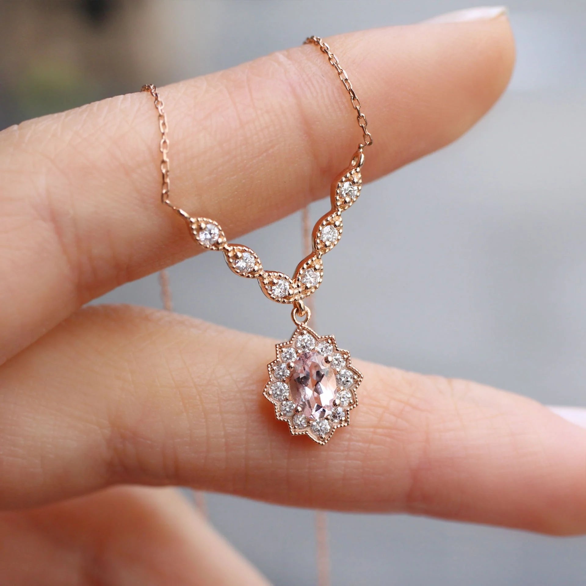Vintage Venice Pırlanta & Morganite Kolye - İnza Pırlanta