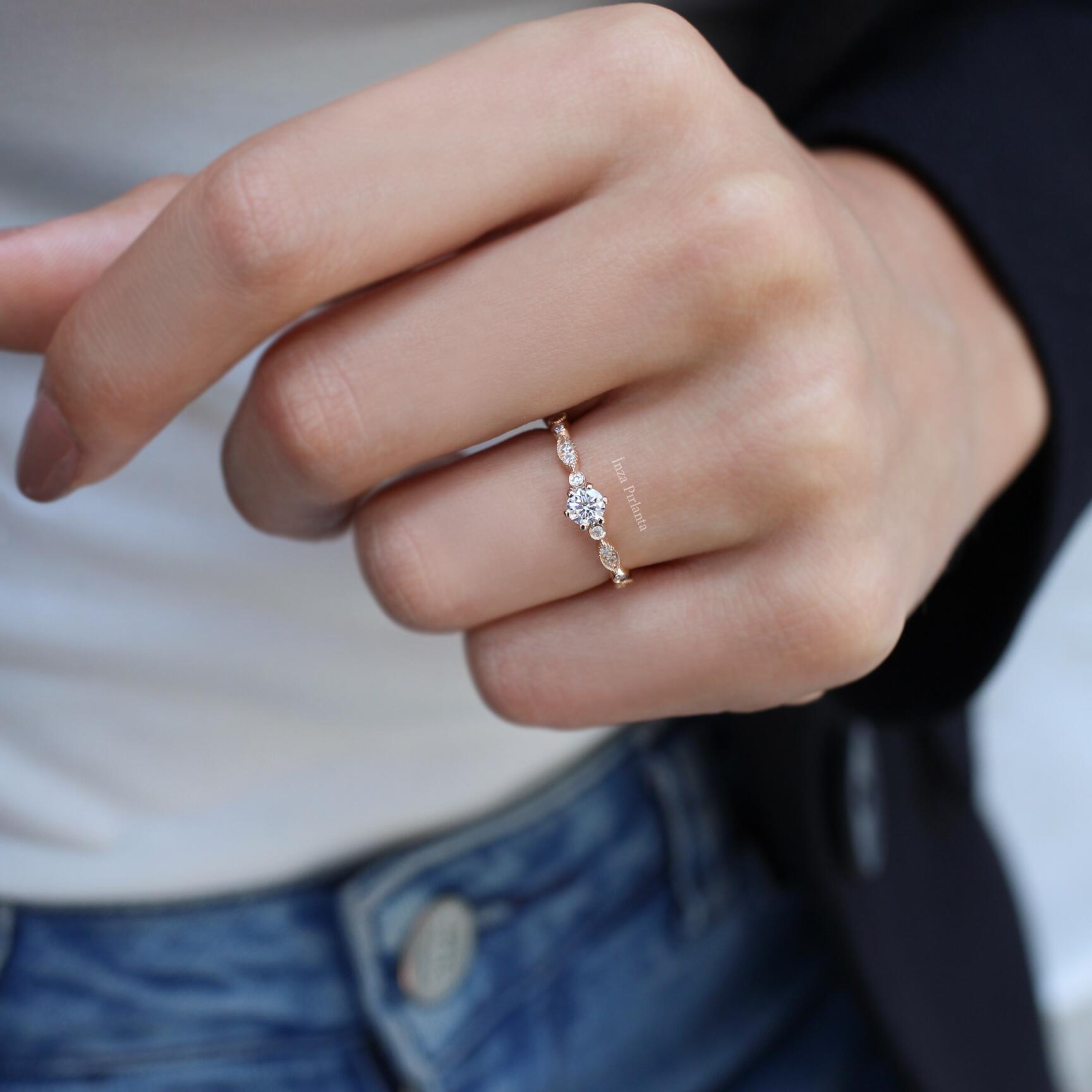 0.32 Karat Vintage Tasarım Pırlanta Tektaş Yüzük - İnza Pırlanta