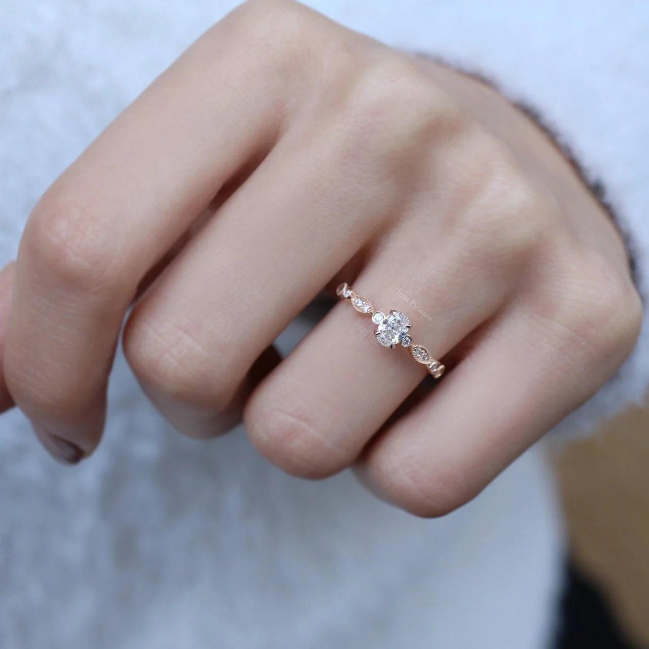 0.42 Karat Vintage Özel Tasarım Oval Pırlanta Tektaş Yüzük - İnza Pırlanta