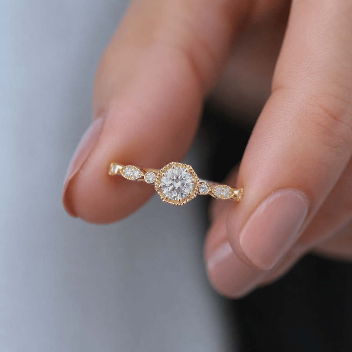 0.42 Karat Vintage Sekizgen Pırlanta Yüzük - İnza Pırlanta