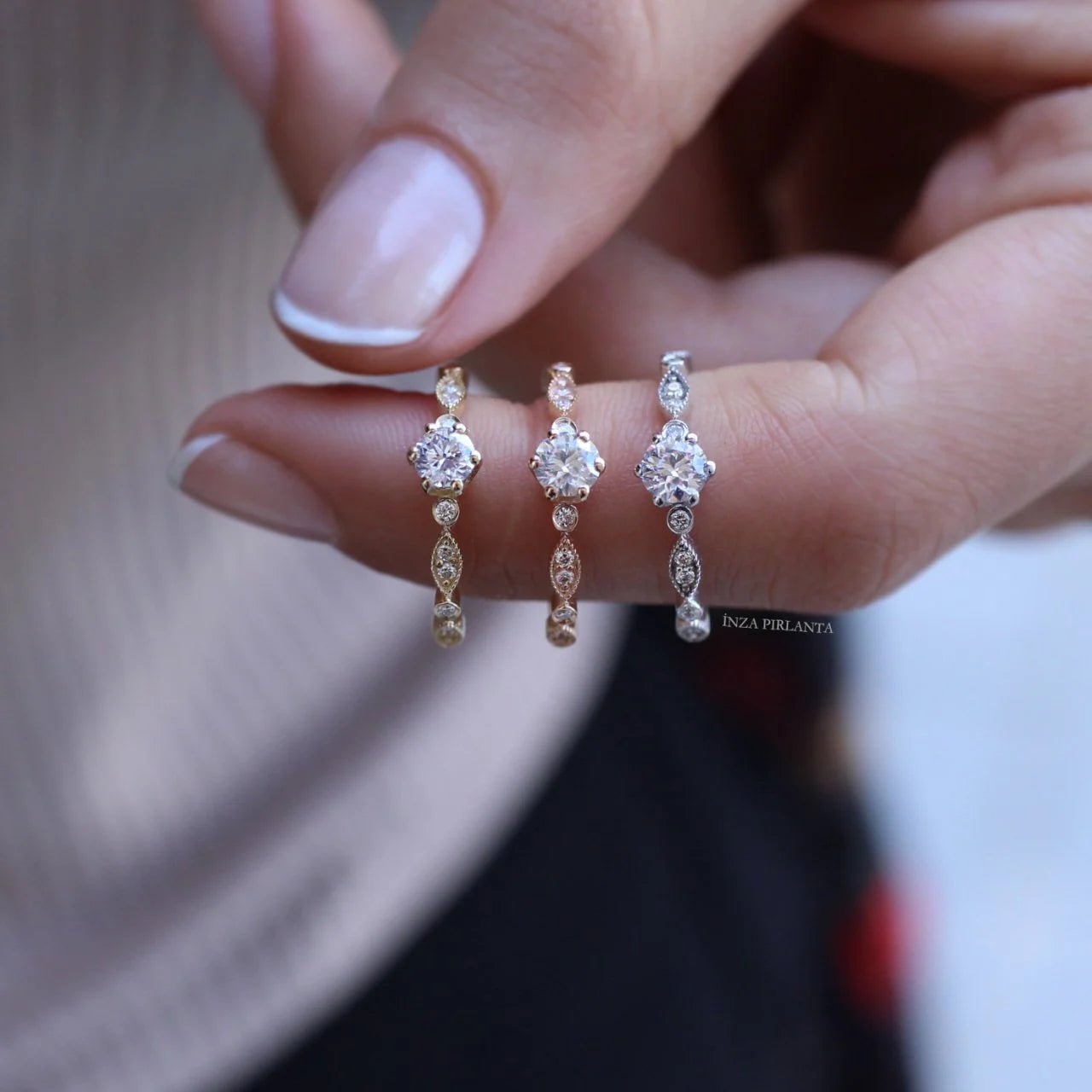 0.42 Karat Vintage Tasarım Tektaş Pırlanta Yüzük - İnza Pırlanta