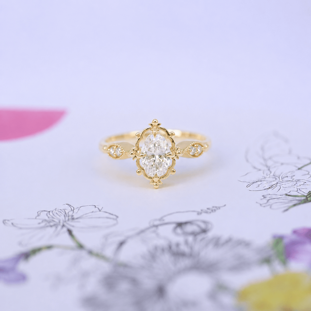 0.55 Karat E SI1 GIA Sertifikalı Vintage Aria Tasarım Pırlanta Yüzük - İnza Pırlanta