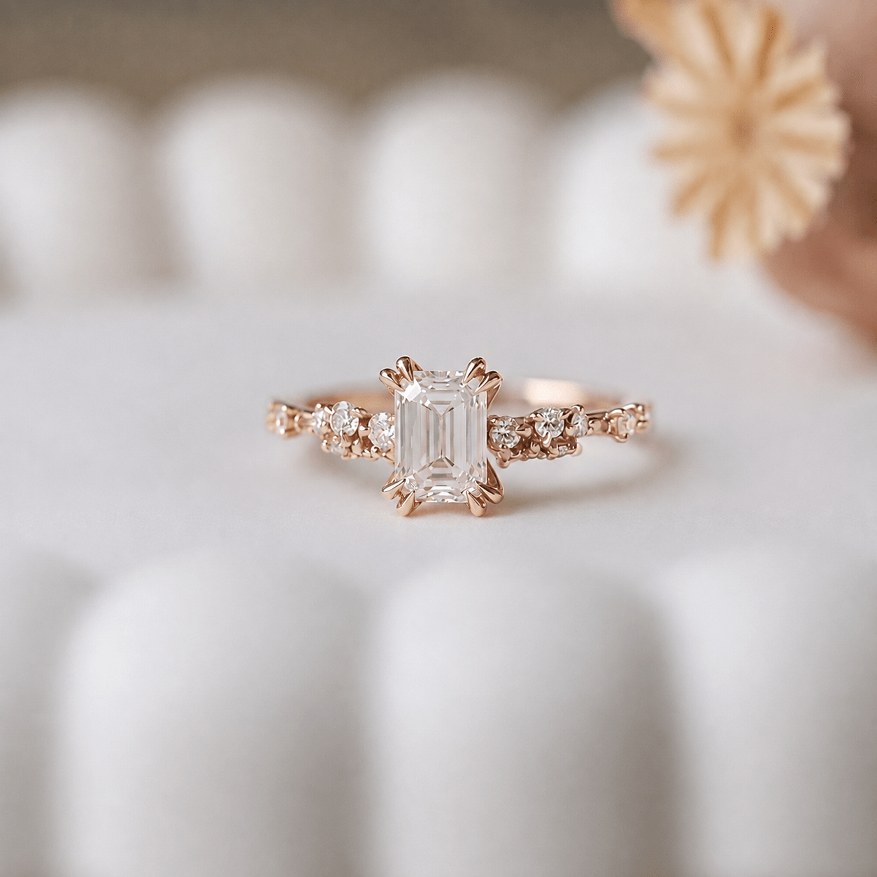 1.10 Karat E SI2 GIA Sertifikalı Vintage Emerald Asimetri Pırlanta Yüzük - İnza Pırlanta