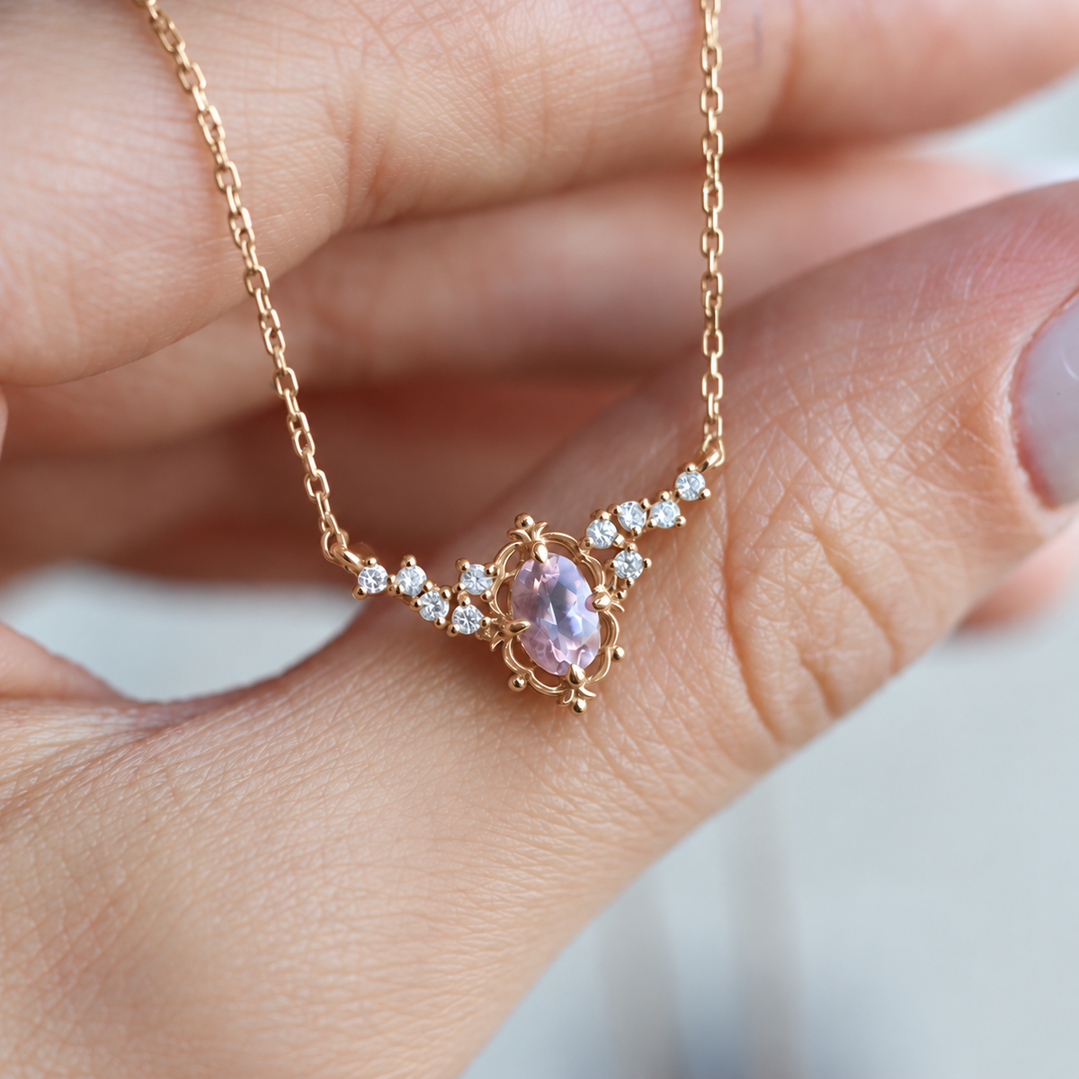 Vintage Aria Pırlanta & Morganite Kolye
