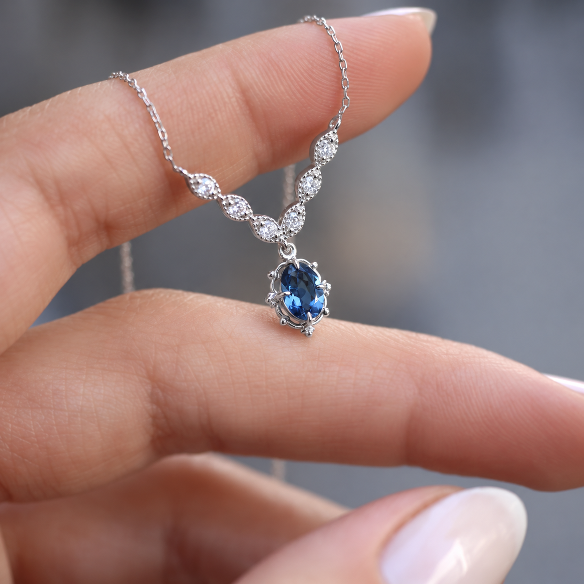Vintage Aria London Blue & Pırlanta Kolye