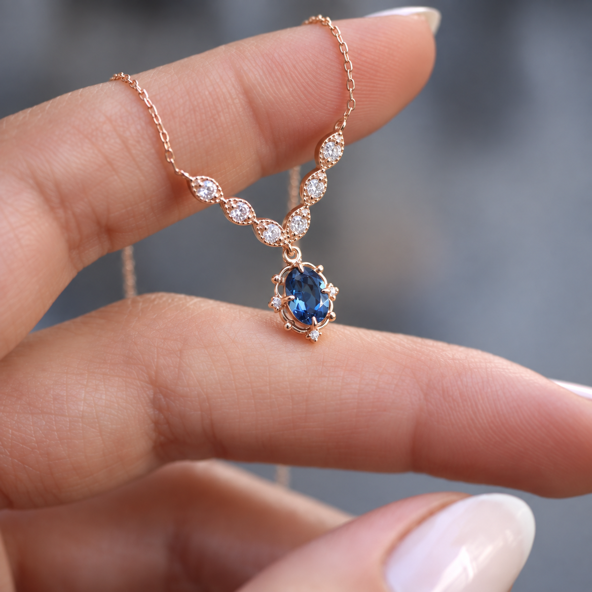 Vintage Aria London Blue & Pırlanta Kolye