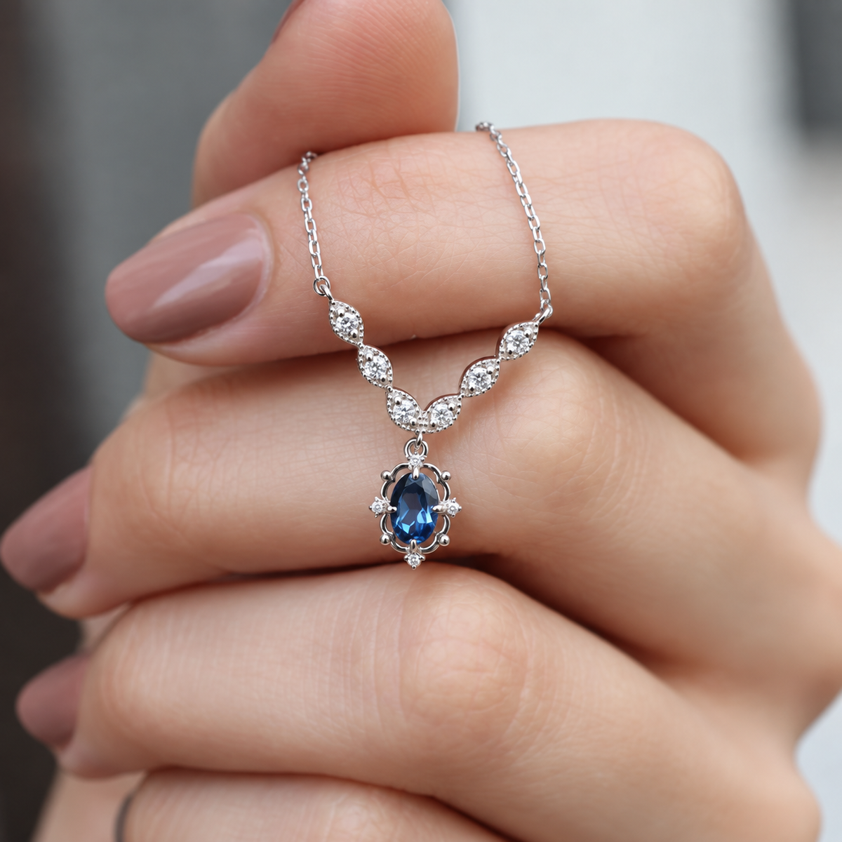 Vintage Aria London Blue & Pırlanta Kolye